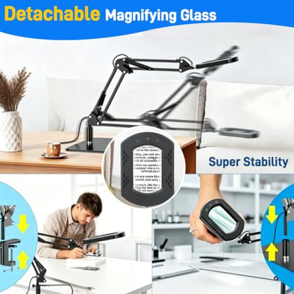 WEEOATAR 15X Lit Magnifying Glass Led Magnifier with Stand, Foldable, 5 Color Modes, Stepless Dimming, 2 in 1 Magnifier for Desk and Clamp for Reading, Sewing and DIY (Square) - style: Square