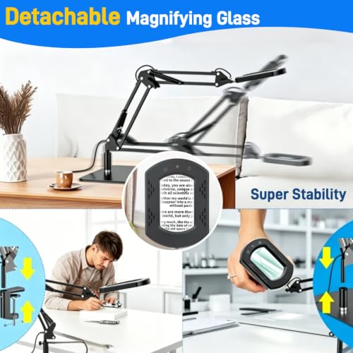 WEEOATAR 15X Lit Magnifying Glass Led Magnifier with Stand, Foldable, 5 Color Modes, Stepless Dimming, 2 in 1 Magnifier for Desk and Clamp for Reading, Sewing and DIY (Round) - style: Round