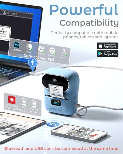 Phomemo Barcode Label Printer - M110 Label Maker Portable Bluetooth Label Maker Machine for Small Business, Barcode, Address, Logo, Clothing, Jerwery, Thermal Printer Compatible with Phones & PC, Blue | 2 Inch Bluetooth Thermal Printer Easy to Use for Sma