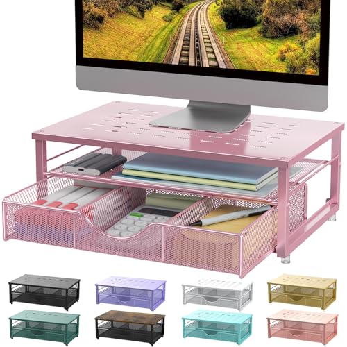 gianotter Computer Monitor Stand Riser with Drawer | Desk Organizers and Accessories Desk Accessories & Workspace Desktop Organizers Storage for Printer Stand (Pink) - color: Pink