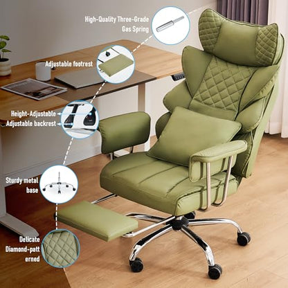 500 Lbs Kneading Massage Office Chair with Foot Rest Reclining Green | Ergonomic Computer Chair, High Back Thick Cushion, Big & Tall, Comfy Leather, Heavy Duty Home Executive - color: Green