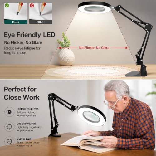 2-in-1 12X Magnifying Lamp with Light, Clamp Desk Magnifier LED