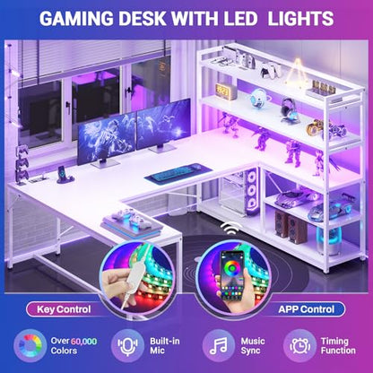 SEDETA 63” Reversible White L Shaped Computer Desk with Storage, Bookshelf - color: White