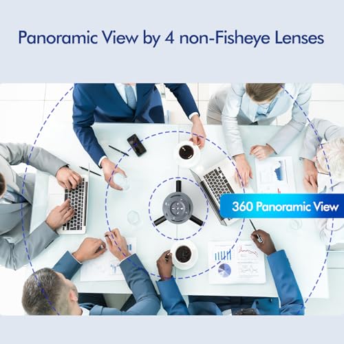360 Conference Camera, Immersive Video Conference Experience, Both Overall and Speakers’ Close-up View, Conference Room Webcam 1080P for Small/Mid-Size Rooms, Micro SD Slot Equipped
