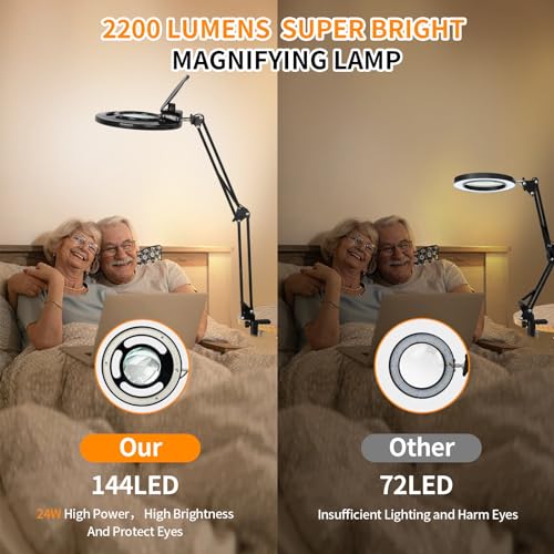 HITTI 2200 Lumens 12X Long Magnifying Glass with Light and Stand - color: Black