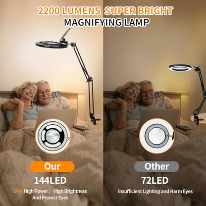 HITTI 2200 Lumens 12X Long Magnifying Glass with Light and Stand - color: Black