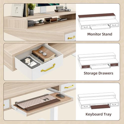 TIQLAB Standing Desk with Two Drawers, Stand Up Standing Desk Adjustable Height, Electric Sit Stand Table with Storage Shelf and Splice Board, with LED Light, 47 * 28 inch, Light Walnut - color: Light Walnut, size: 47*28 inch with keyboard tray