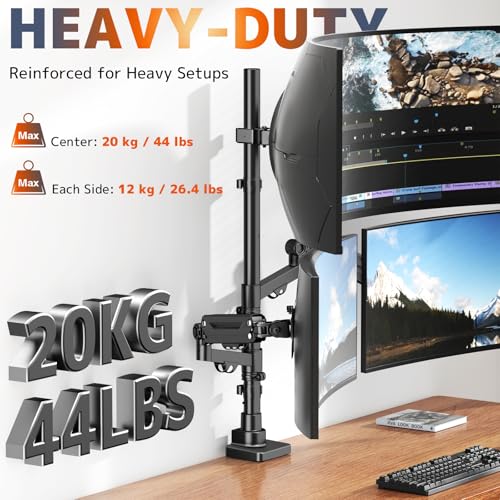 Triple Monitor Mount up to 49 inches, Fully Adjustable Heavy Duty 3 Monitor Arm with Gas Spring, Desk Mount for 3 Screens, C-Clamp & Grommet Base, Holds 44 lbs, Black - color: Black
