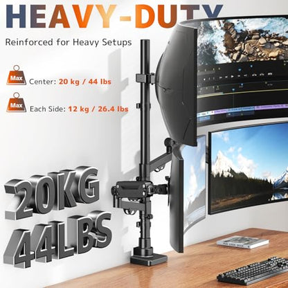 Triple Monitor Mount up to 49 inches, Fully Adjustable Heavy Duty 3 Monitor Arm with Gas Spring, Desk Mount for 3 Screens, C-Clamp & Grommet Base, Holds 44 lbs, Black - color: Black