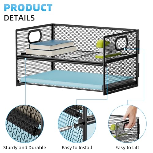 Marbrasse 2 Tier Paper Organizer Letter Tray, Mesh File Organizer with Handle, Paper Sorter Desk Organizer for Home Office Supplies - 2P - color: Black 2-pack