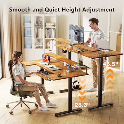 OffiGo 55 Inch U Shaped Standing Desk with Keyboard Tray, Rustic Brown - color: Rustic Brown, size: 55 Inch
