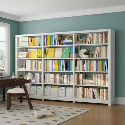 5-Tier Bookcase with Adjustable Storage Shelves, Metal Bookshelf with Book Stopper, Bookcase Shelf for Library, Office, Living Room (White(1 Column,3 Combination Bookshelves)) - color: White - 1 Column 3 Combination
