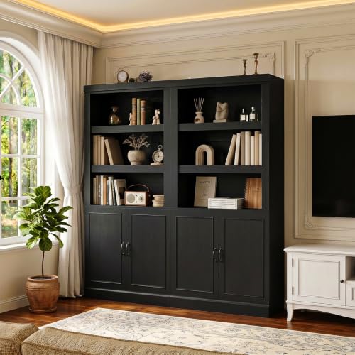 Unikito 71 Inch Tall Bookshelf with Doors and Adjustable Shelves, 2 Pack | 10-Shelf Storage Bookcase, Thick Wood, Sturdy and Solid, Freestanding Display Cabinet for Living Room, Home Office, Bedroom - color: Black, size: 63 Inch