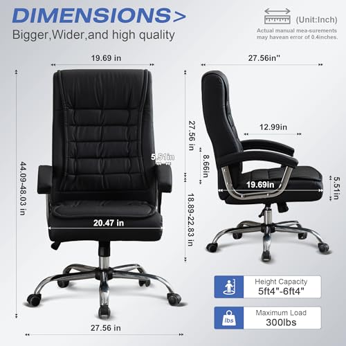 Executive Office Chair Adjustable Leather Chair, High Back Swivel Office Desk Chair with Padded, Armrest 350lbs Load-Bearing Spring Seat Computer Desk Chair for Home Office, Black - color: Black