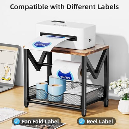 Marbrasse Label Holder for Rolls and Fanfold Labels, Wood Label Printer Holder With Drawer, Shipping Label Stand for Thermal Printer, Sticker Roll Holder for Home, Office, Small Business , Wood Brown - color: Wood Brown