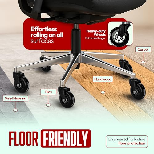 Office Chair Wheels, Computer Gaming Chair Wheels, Roller Blade Wheels for Office Chairs, Fits 98% Chair 3 Inch, Office Furniture Casters Safe for Hardwood Floors & Carpet - Set of 5 - color: Black Pack of 5