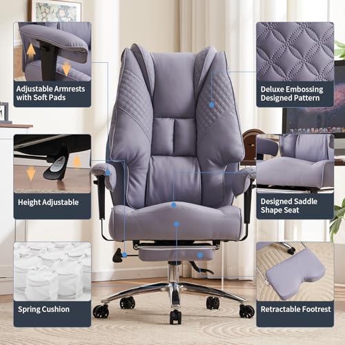 EXCEBET Big and Tall Executive Office Chair 400lbs Wide Seat, PU Purple | Wide seat, Retractable footrest, 135° recline, Lumbar support, PU leather, Ergonomic high back for lower back pain relief - color: Light Purple