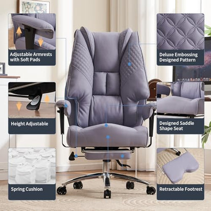 EXCEBET Big and Tall Executive Office Chair 400lbs Wide Seat, PU Purple | Wide seat, Retractable footrest, 135° recline, Lumbar support, PU leather, Ergonomic high back for lower back pain relief - color: Light Purple