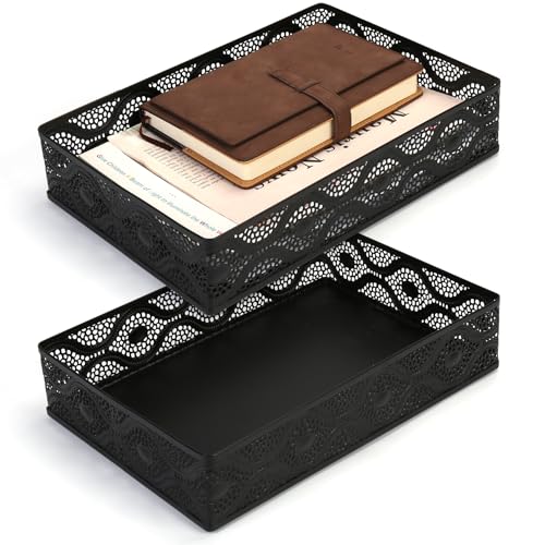 Desk Drawer Organizer, A4 Large Metal Mesh Desk Organizer Tray, Carved Hollow Floral Desk Letter Tray, Versatile Storage Basket for Office Home Supplies,13x9x3 inches (Curved,2 PCS) - color: Curved