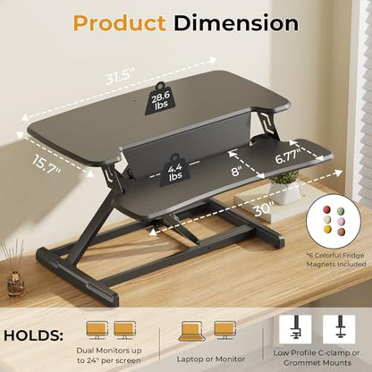 JOY worker Standing Desk Converter, 32" Height Adjustable Desk Riser, Black - color: Black, size: 32 inches