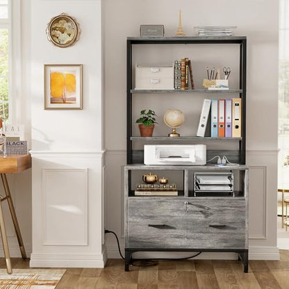 Homieasy File Cabinet with Charging Station, Vertical Filing Cabinet - color: Light Oak
