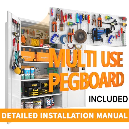 Upgraded Tall & Wide Metal Storage Cabinet with Doors & 4 Adjustable Shelves | Heavy-Duty Black Lockable Garage Cabinet with Wheels & Pegboard for Office, Gym, Basement, Warehouse (White) - color: White- Large
