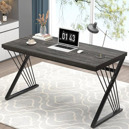 Modern Home Office Desk, Rustic Wood and Metal Computer Desk, Writing Study Gaming Table PC Desks for Living Room Bedroom, Industrial Dark Gray, 53 inch - color: Dark Gray, size: 53 Inch