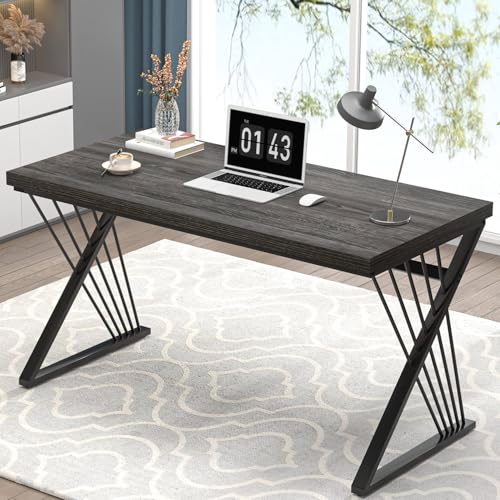Modern Home Office Desk, Rustic Wood and Metal Computer Desk, Writing Study Gaming Table PC Desks for Living Room Bedroom, Industrial Dark Gray, 53 inch - color: Dark Gray, size: 53 Inch