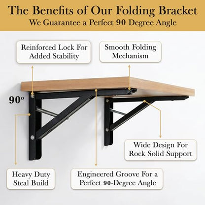 Balin Designs Folding Shelf Brackets 20 Inch Heavy Duty, Set of 2, 500 lbs, Collapsible Bracket with Locking Hinge for Fold Down Table, Wall Mounted Desk, Workbench, Laundry Room – Space Saving