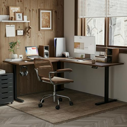 Agilestic 63 x 55 Inch L Shaped Electric Standing Desk, Dark Walnut - color: Dark Walnut, size: 63x55 Inch