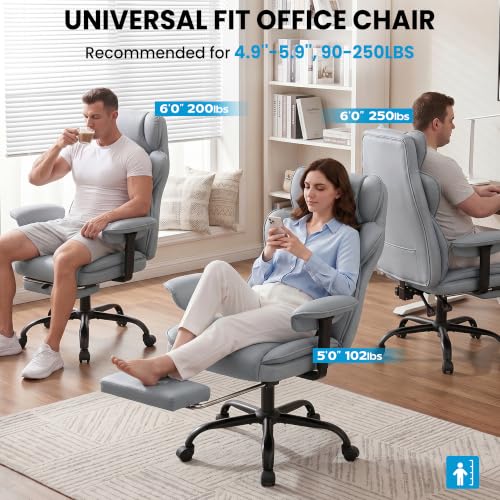 ALLGOD Office Desk Chair, Big and Tall Executive Chair with Lumbar Support, High Back Computer Gaming Chair, PU Leather with Pocket Spring Cushion, Adjustable Armrests and Footrest, Grey - color: Lightgrey