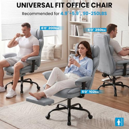 ALLGOD Office Desk Chair, Big and Tall Executive Chair with Lumbar Support, High Back Computer Gaming Chair, PU Leather with Pocket Spring Cushion, Adjustable Armrests and Footrest, Grey - color: Lightgrey