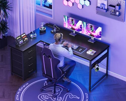 AODK 53" L Shaped Gaming Desk with 4 Drawers and Power Outlets, Black - color: Black, size: 53 Inch
