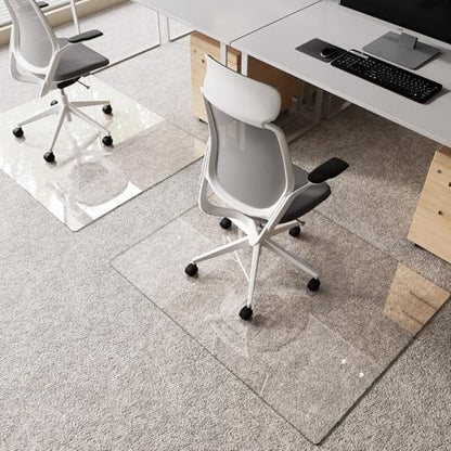 Tempered Glass Chair Mat for Carpet 46"x36", Floor Protector | Ultra Clear Office Chair Mat for Hardwood Floors & Carpets, Heavy Duty 0.2" Scratch-Resistant Surface with Non-Slip Pads - size: 46"x36"