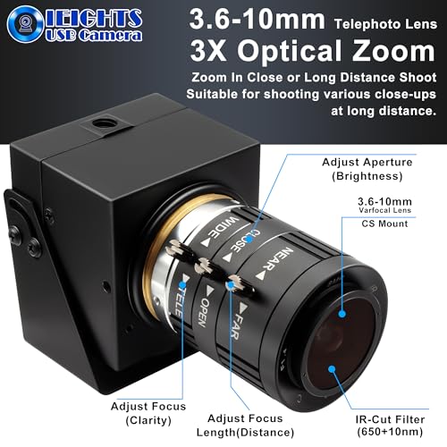 12mp Manual Zoom USB Camera for Computer, 120FPS/1080P High Speed Webcam | 3.6-10mm 3X Zoom Lightburn Camera for Laser, Varifocal Close-up PC Camera for USB Microscope, Pet Monitoring & Surveillance