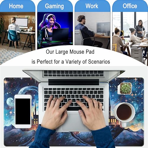Blue Castle Desk Mat Aesthetic Cute Desk Pad, Extended Large Mouse Pad XXL Gaming Keyboard Pad, Computer Desktop Mouse Mat Full Desk Laptop Mat, Fantasy Art Office Desk Accessories 31.5" x 15.7" - color: Painted Castle