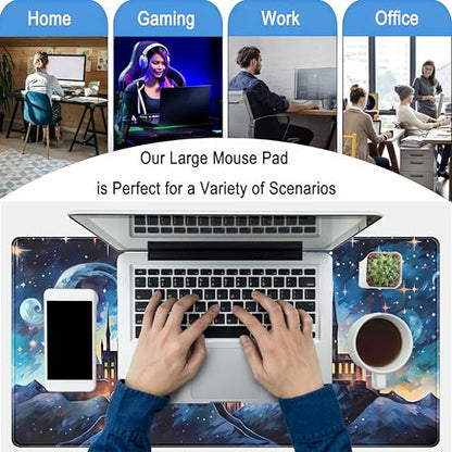 Blue Castle Desk Mat Aesthetic Cute Desk Pad, Extended Large Mouse Pad XXL Gaming Keyboard Pad, Computer Desktop Mouse Mat Full Desk Laptop Mat, Fantasy Art Office Desk Accessories 31.5" x 15.7" - color: Painted Castle