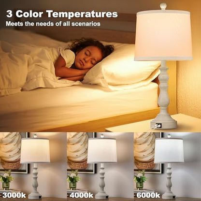 23'' Table Lamps Set of 2, Lamps for Bedroom, USB C+A Ports, Beige - color: B.White, Grey