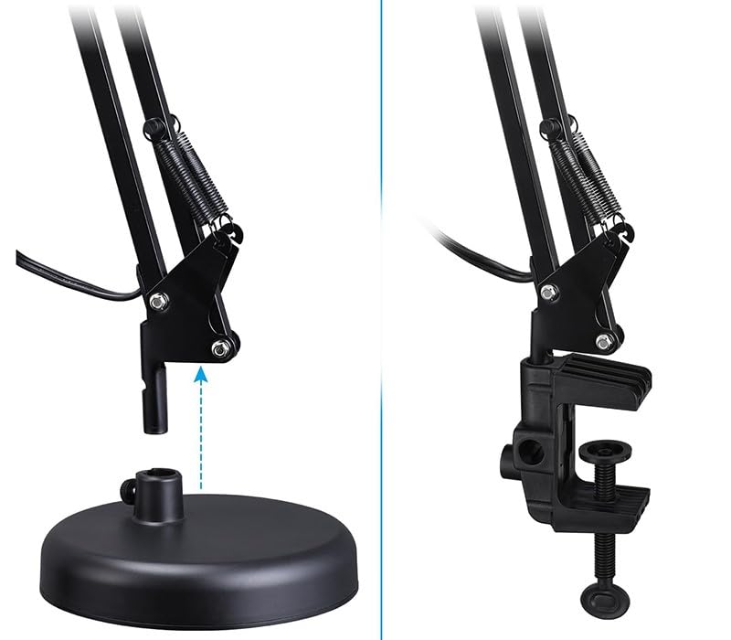 Adjustable Clamp Desk Lamp 24" Height, Swing Arm Architect Metal Table Lamp, Gooseneck and 360° Rotating Shade, E26 Base (Bulb NOT Included) Black Clip-On Light for Office, Study, Reading, Crafting