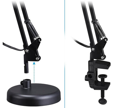 Adjustable Clamp Desk Lamp 24" Height, Swing Arm Architect Metal Table Lamp, Gooseneck and 360° Rotating Shade, E26 Base (Bulb NOT Included) Black Clip-On Light for Office, Study, Reading, Crafting