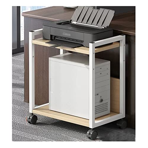 Printer Table 2-Tier Printer Stand, CPU Tower Stand, Printer Cart Under Desk with Storage, Machine Cart with Wheels and Adjustable Table Top, Heavy Duty Storage Rack for Office and Home (White) Printe