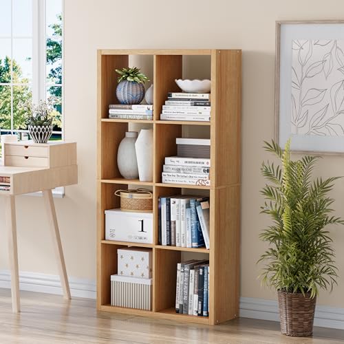 VDNEND Cube Storage Organizer Bookcase, Decorative 11 inch Open Back Cubical Shelf with Thickened Border, Display Bookshelf for Living Room, Home Office, Sturdy Room (Natural Oak, 8 Cube) - color: Natural Oak, size: 8-Cube, Standard
