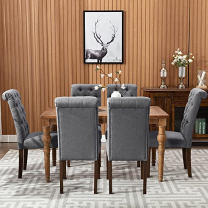 COLAMY Button Tufted Dining Chairs Set of 2, Parsons Upholstered Fabric Dining Room Chairs Kitchen Chairs with Wood Legs and Padded Seat, Dark Grey - color: Dark Grey, size: set of 2