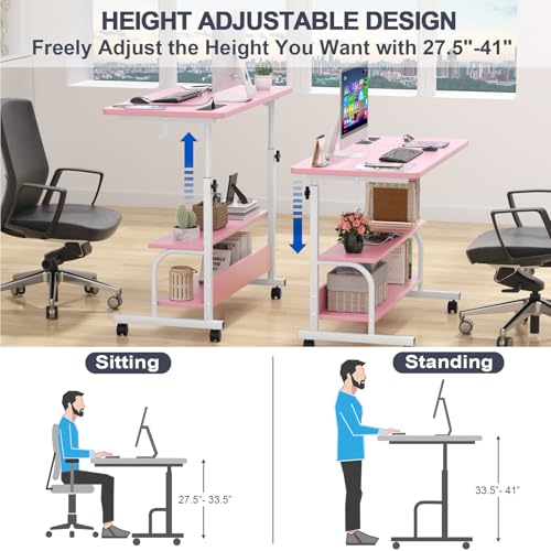 Armocity 32" Rolling Standing Desk with Charging Station for Couch Bed - color: Pink, size: 32''