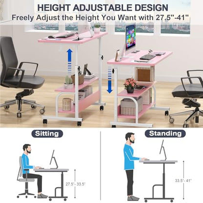 Armocity 32" Rolling Standing Desk with Charging Station for Couch Bed - color: Pink, size: 32''