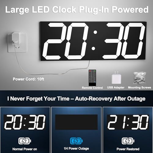 CHKOSDA 18.7 Inch Large Digital Clock with GPS Auto-Sync Time - White | 164ft Visibility, No Wi-Fi, Adjustable Timezone, 8-Level Dimming, Remote, Timer, for Living Room, Office, Classroom, Garage - color: 18.7" Gps Auto-sync Wall Clock-white