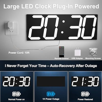 CHKOSDA 18.7 Inch Large Digital Clock with GPS Auto-Sync Time - White | 164ft Visibility, No Wi-Fi, Adjustable Timezone, 8-Level Dimming, Remote, Timer, for Living Room, Office, Classroom, Garage - color: 18.7" Gps Auto-sync Wall Clock-white
