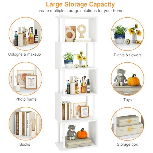 IBUYKE 6-Tier Tall Bookshelf,S-Shaped Geometric Bookcase,White WBC016W - color: White, size: 6 Tier