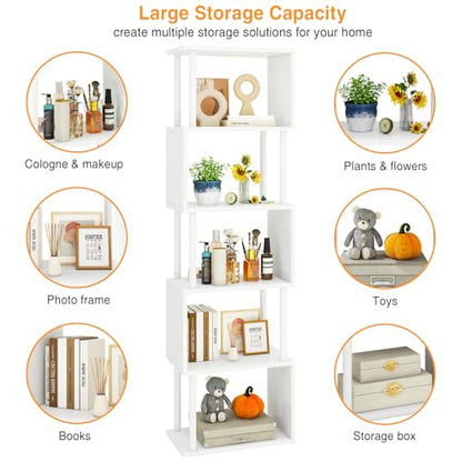 IBUYKE 6-Tier Tall Bookshelf,S-Shaped Geometric Bookcase,White WBC016W - color: White, size: 6 Tier