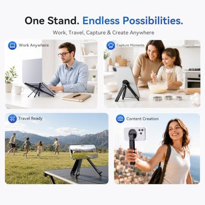 Portable Laptop Stand, 3-in-1 Magnetic Foldable Adjustable, for Desk（Black） | Aluminum alloy, lightweight compact, 8-level height, ergonomic, for phone/tablet, home office/travel - color: E05S-Black